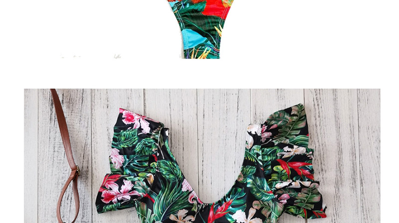 Fashion Green Flower Floral Ruffled Deep V One-piece Swimsuit,One Pieces