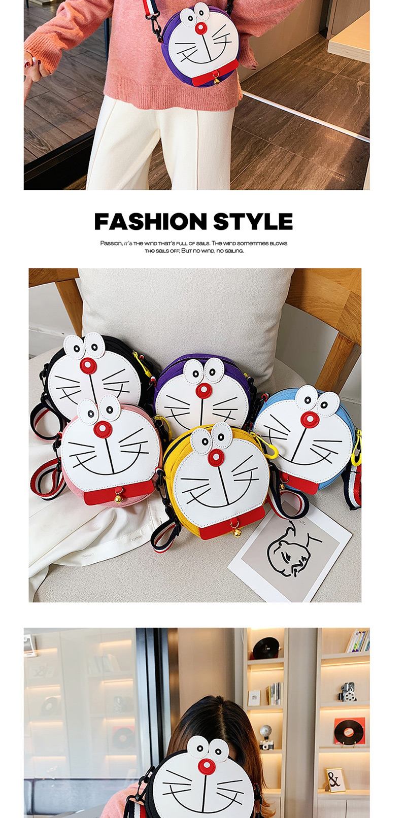 Fashion Pink Cartoon Cat Canvas Shoulder Messenger Bag,Shoulder bags
