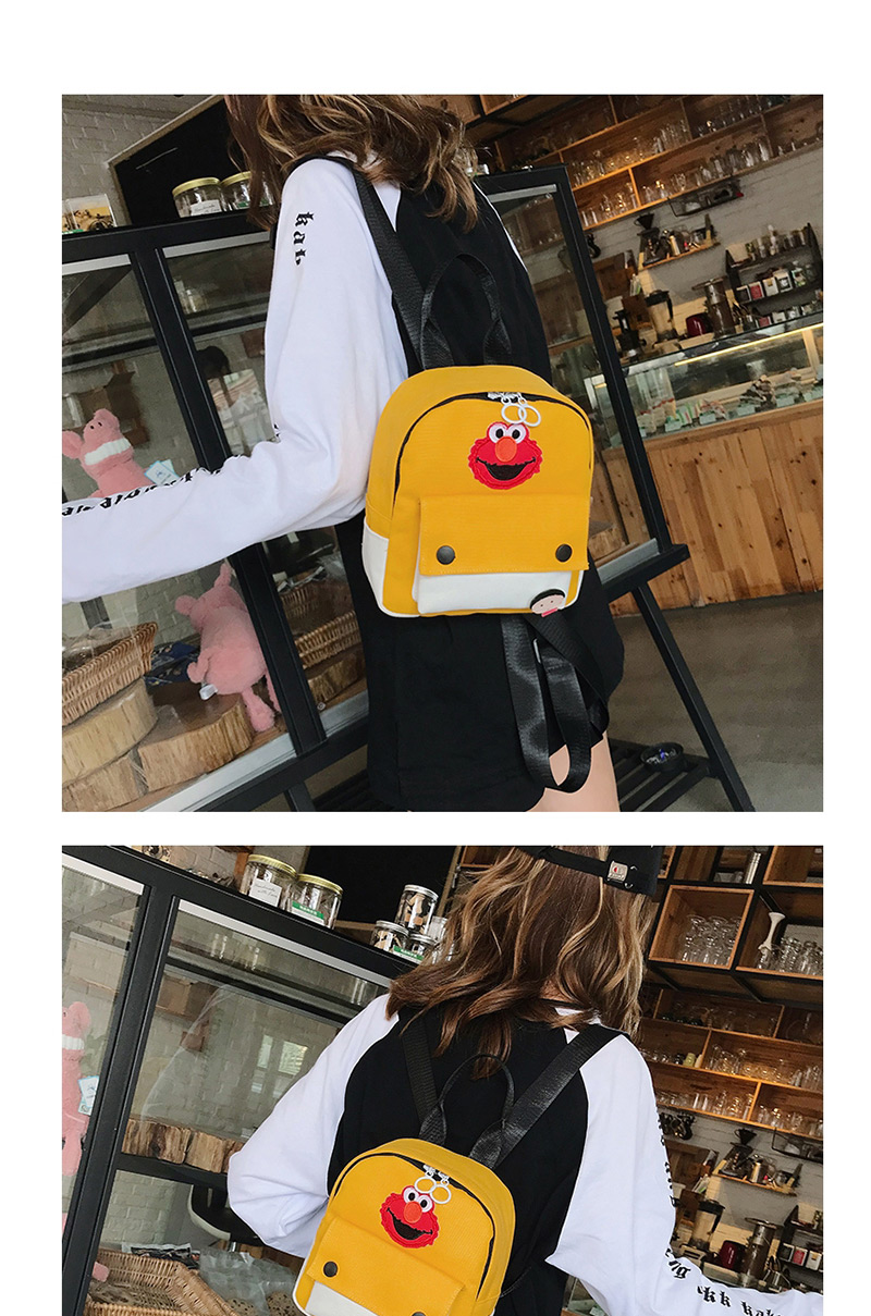 Fashion Yellow Canvas Cartoon Label Backpack,Backpack