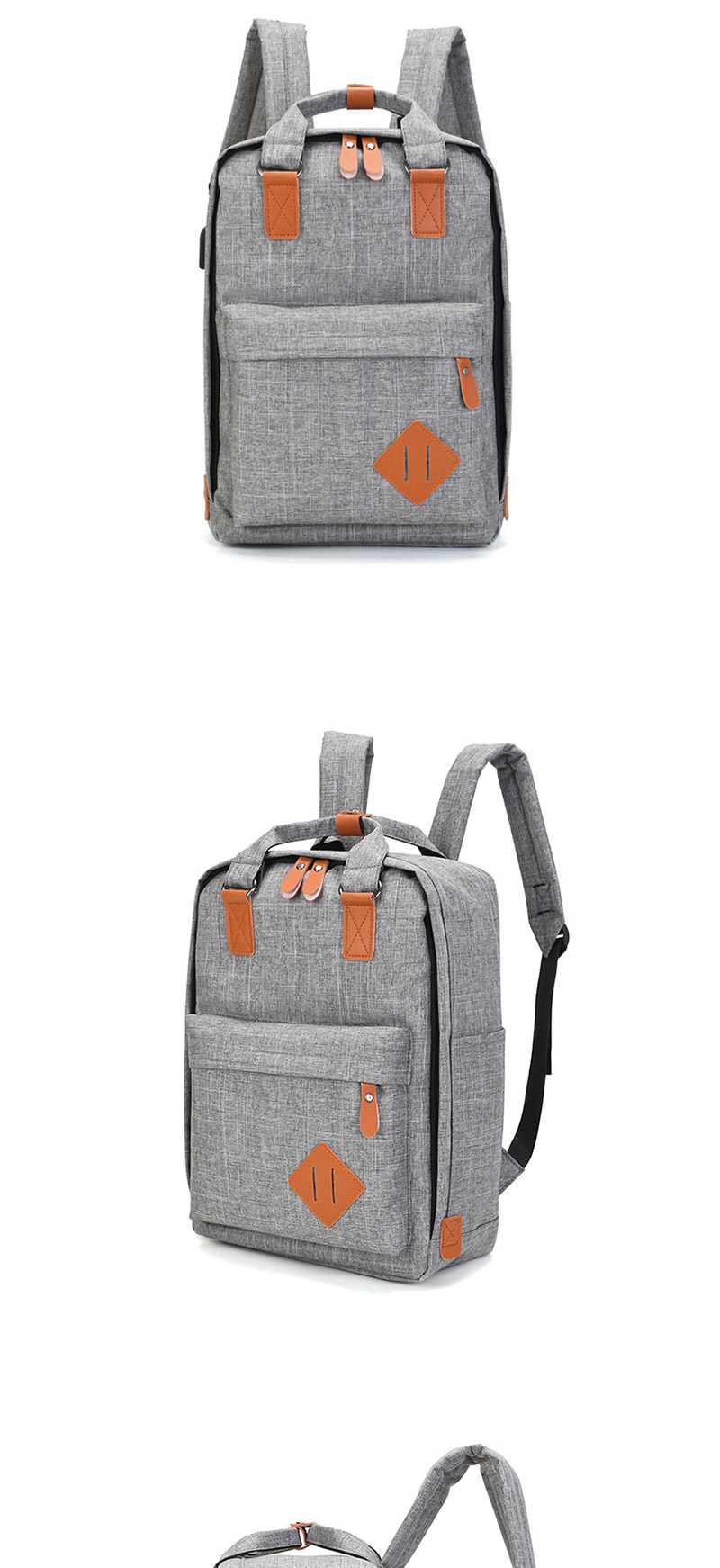 Fashion Light Grey Contrast Stitching Usb Charging Backpack Three-piece Suit,Backpack