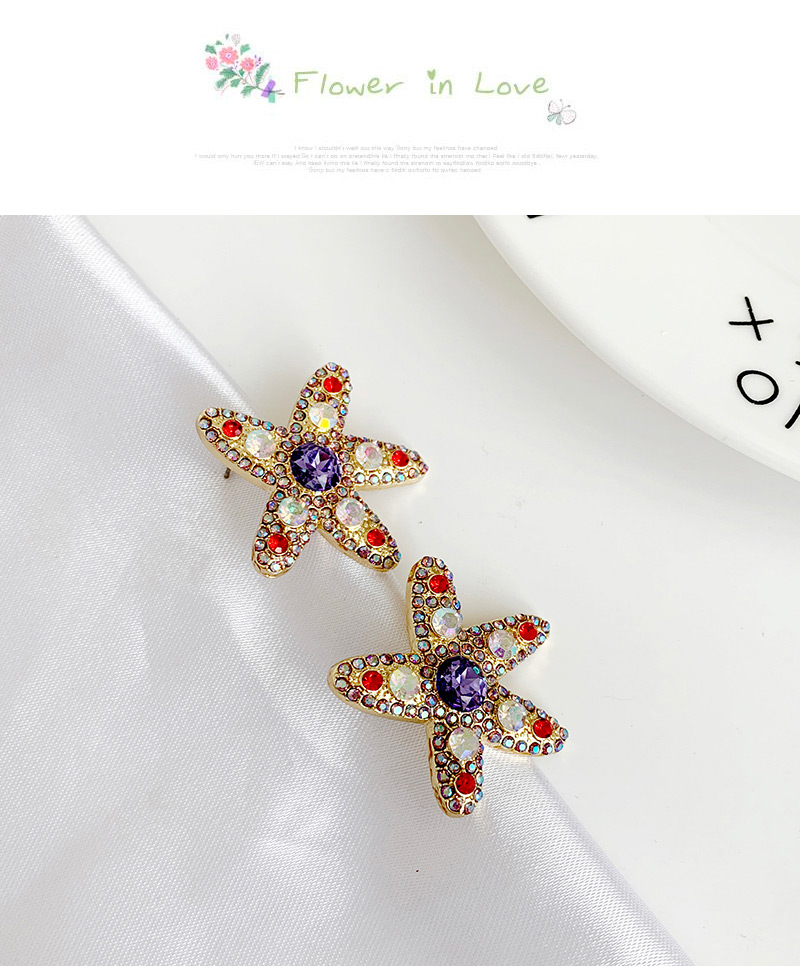 Fashion Red Alloy Studded Starfish Earrings,Stud Earrings