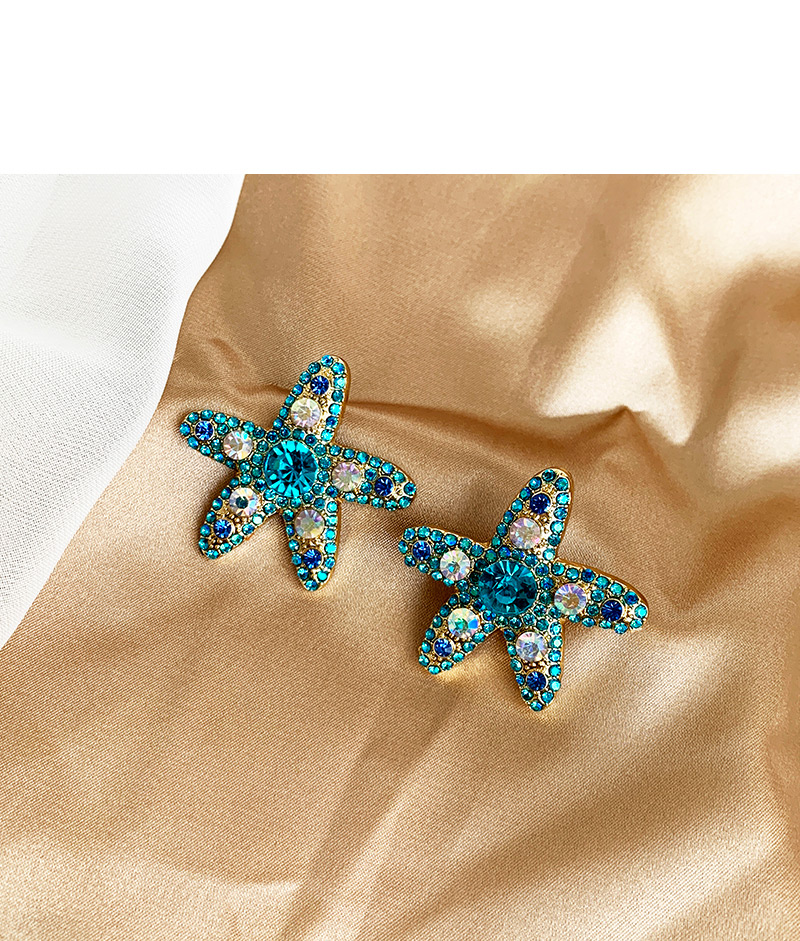 Fashion Blue Alloy Studded Starfish Earrings,Stud Earrings