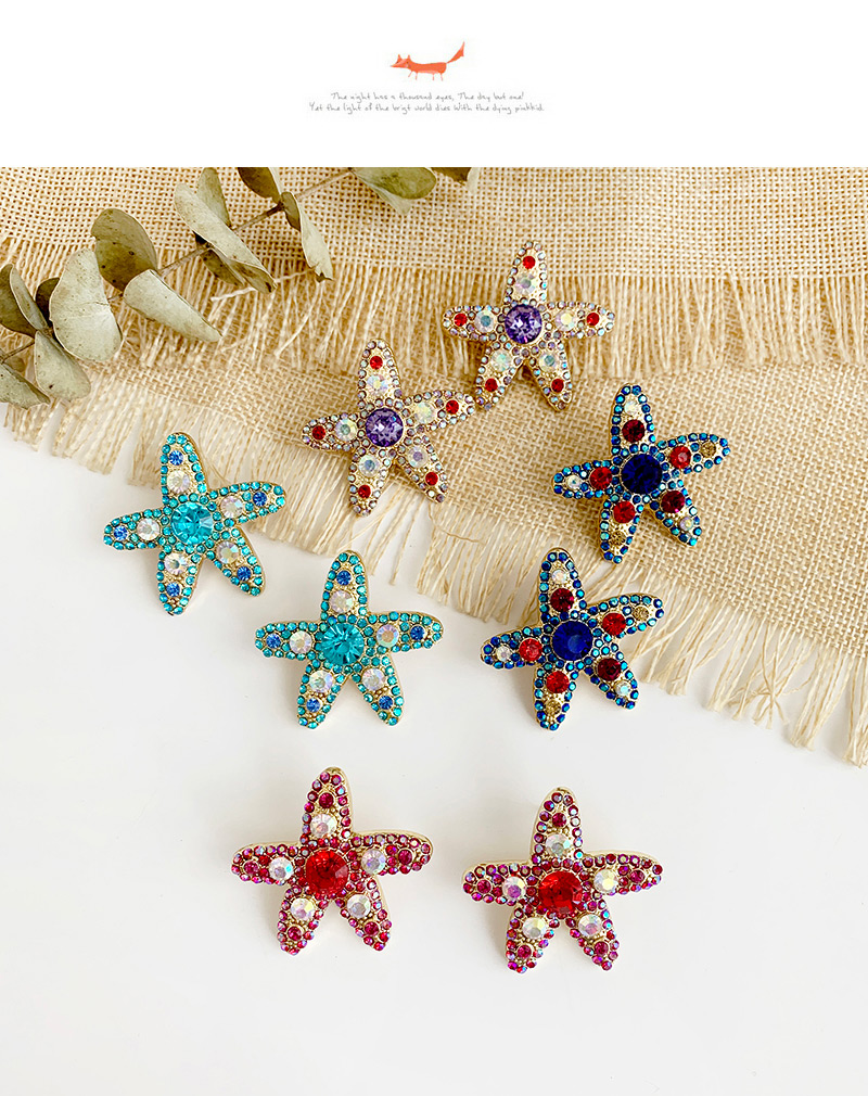 Fashion Red Alloy Studded Starfish Earrings,Stud Earrings