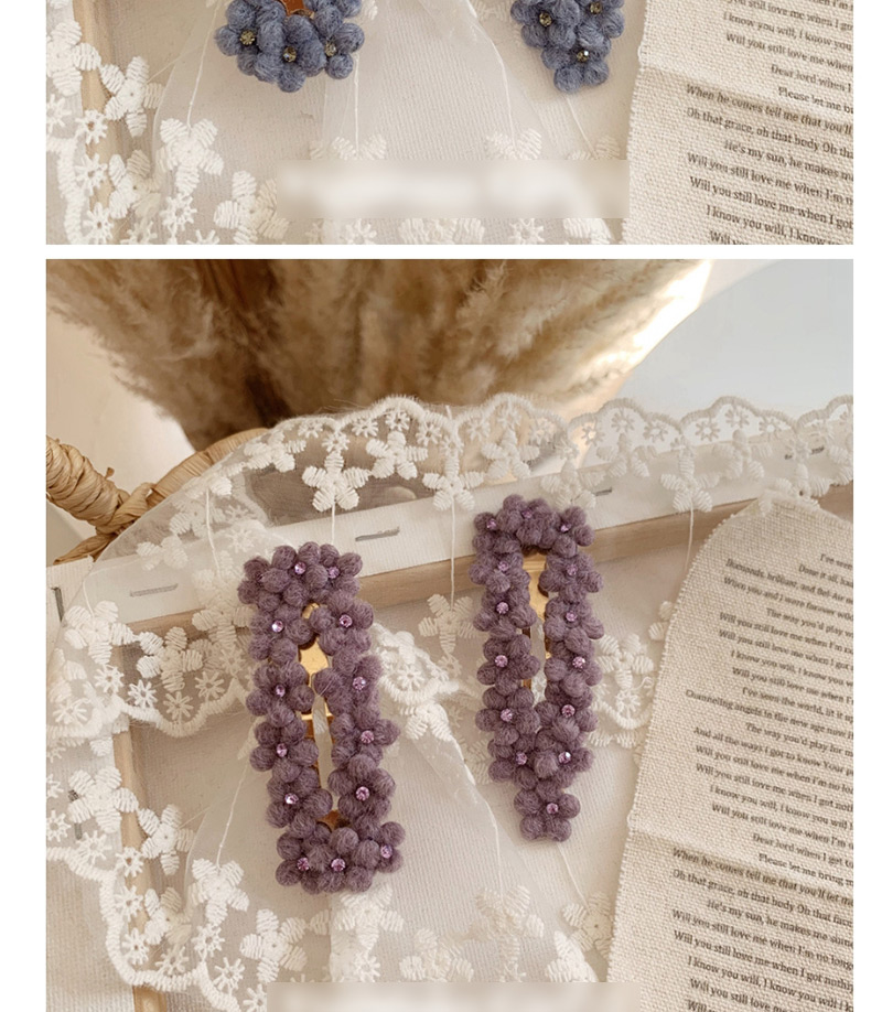 Fashion Square - Fog Blue Velvet Flower Hair Clips (single Price),Hairpins
