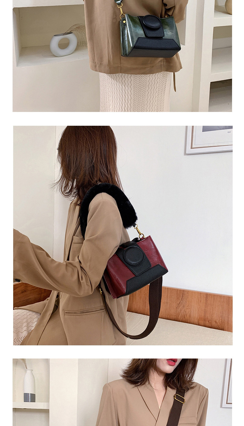Fashion Green Contrast Stitching Hand Slung Shoulder Bag,Handbags