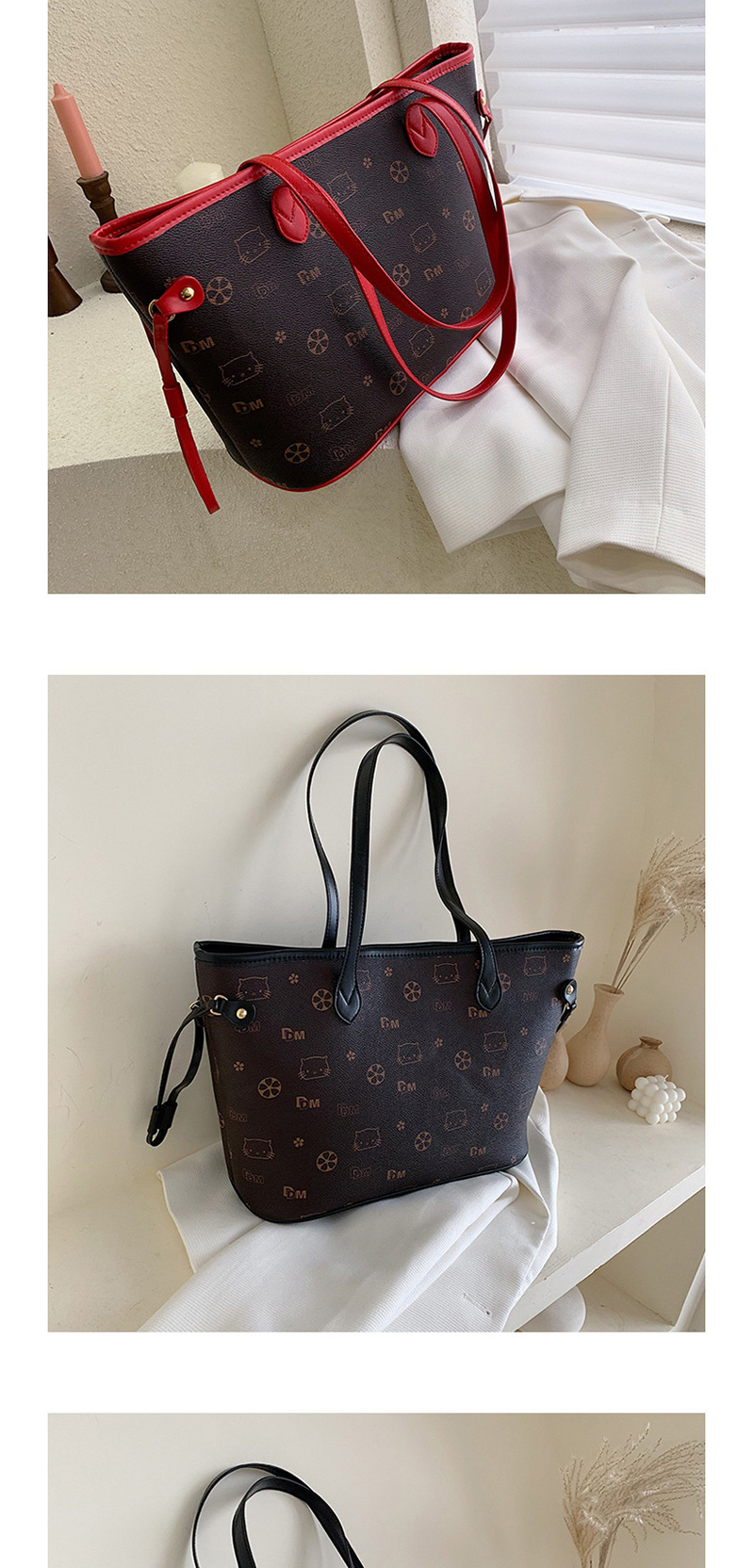 Fashion Black Cartoon Printed Shoulder Bag,Handbags