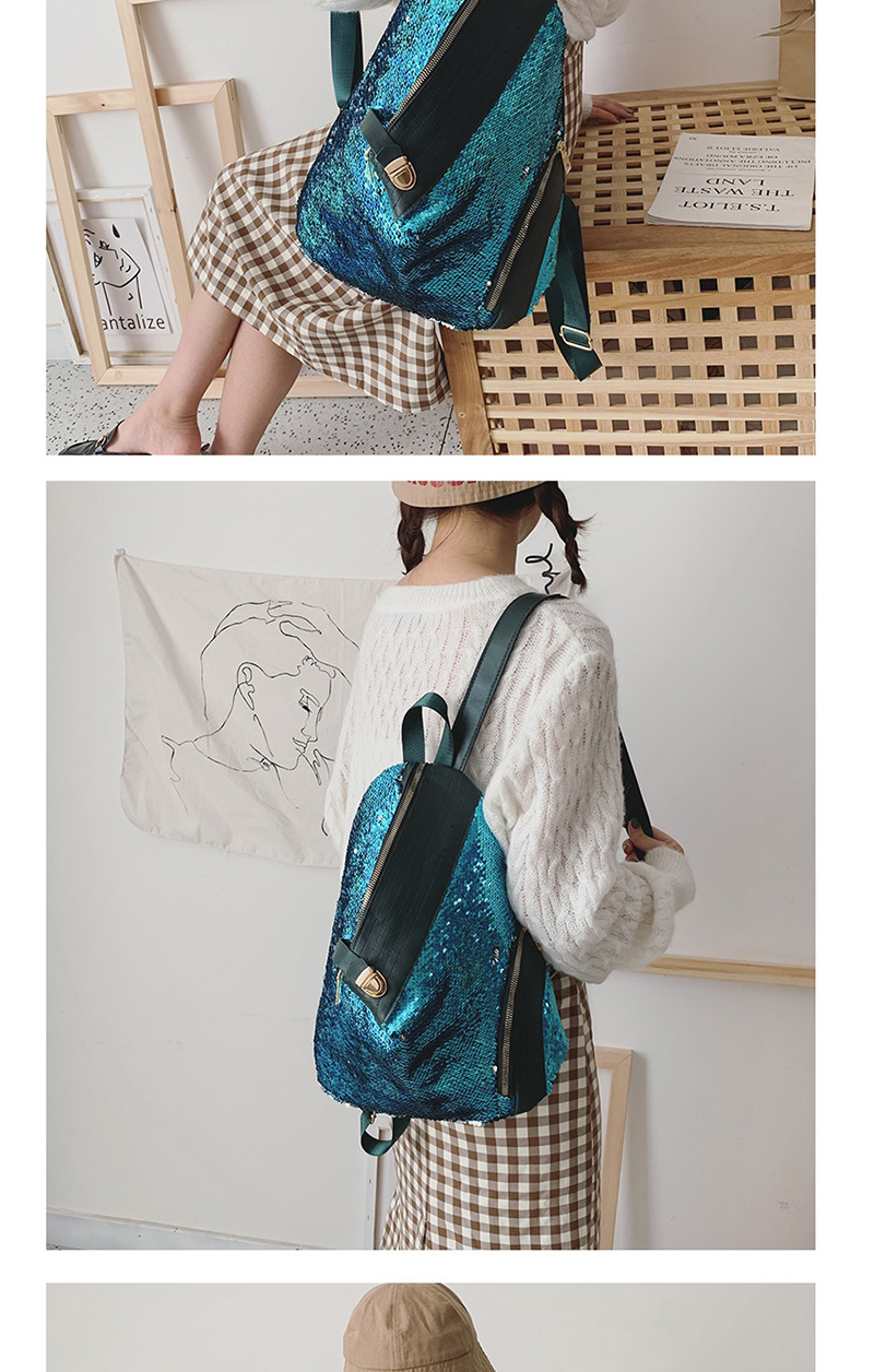 Fashion Lake Blue Sequin Stitching Backpack,Backpack