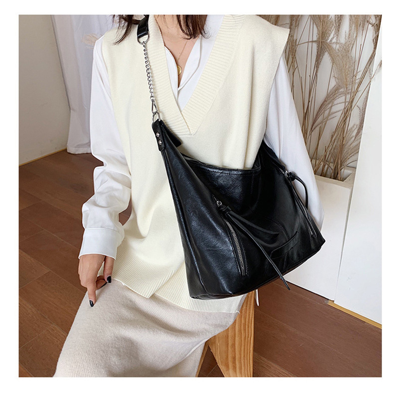 Fashion Black Stitched Zipper Shoulder Bag,Messenger bags
