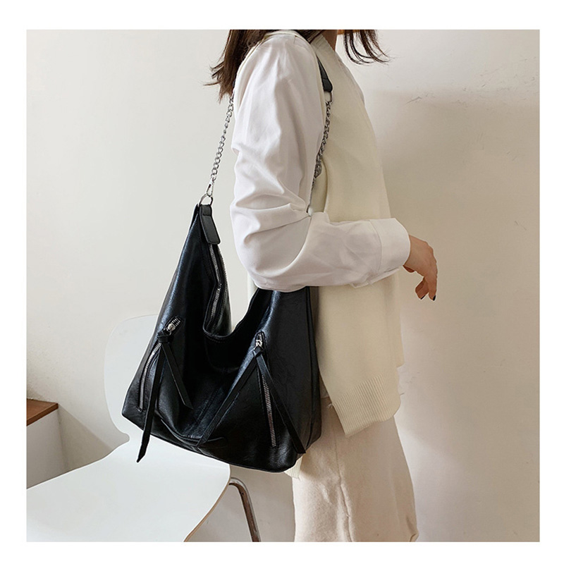 Fashion Black Stitched Zipper Shoulder Bag,Messenger bags