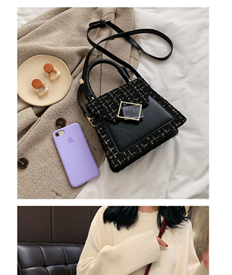 Fashion Creamy-white Wool Plaid Stitching Portable Slung Shoulder Bag,Handbags