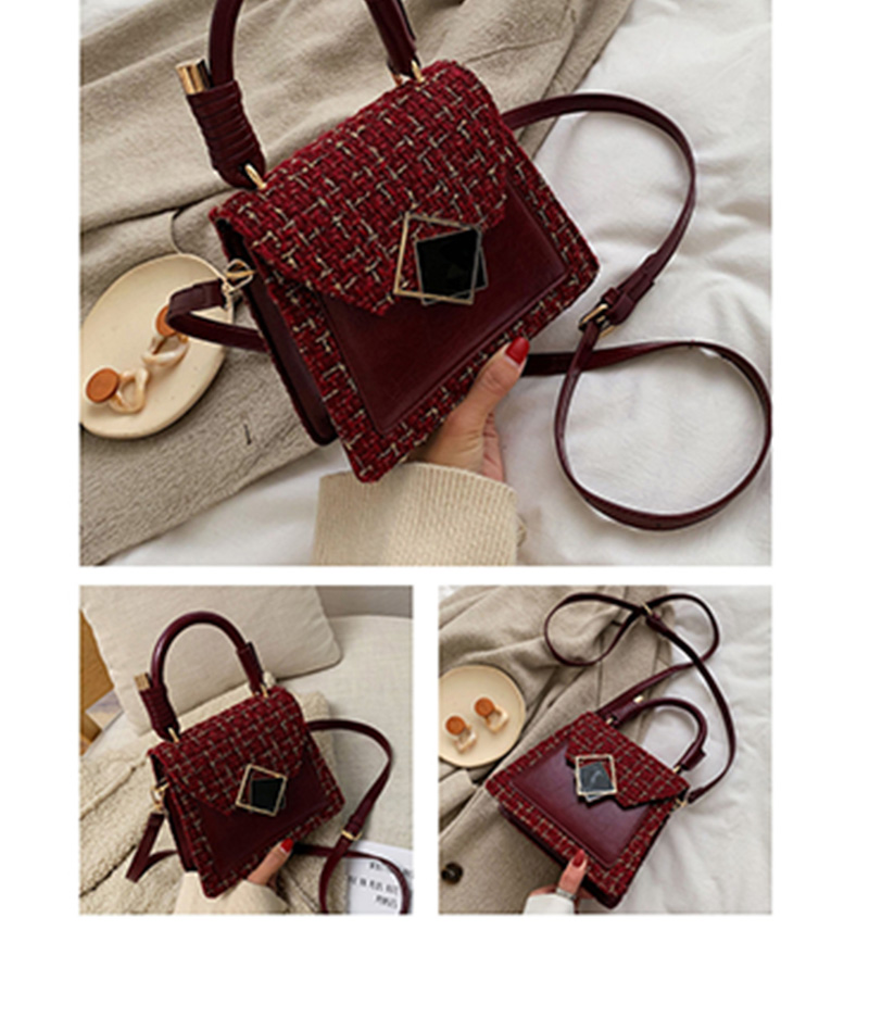 Fashion Black Wool Plaid Stitching Portable Slung Shoulder Bag,Handbags