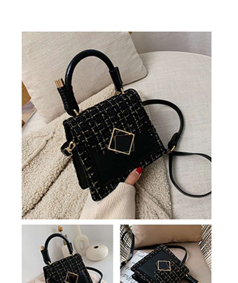 Fashion Creamy-white Wool Plaid Stitching Portable Slung Shoulder Bag,Handbags