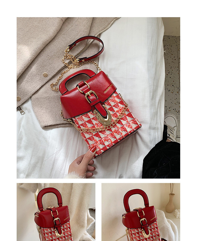 Fashion Red Chain Plaid Stitching Shoulder Bag Shoulder Bag,Handbags