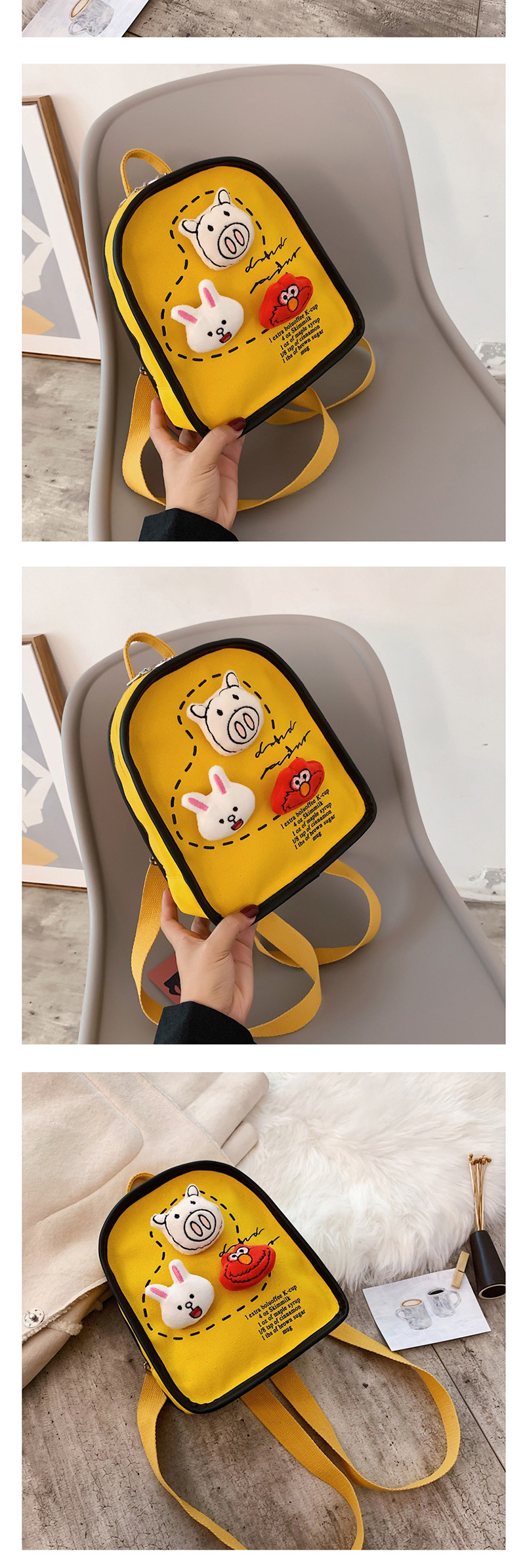 Fashion Yellow Hanging Canvas Cartoon Letter Print Backpack,Backpack