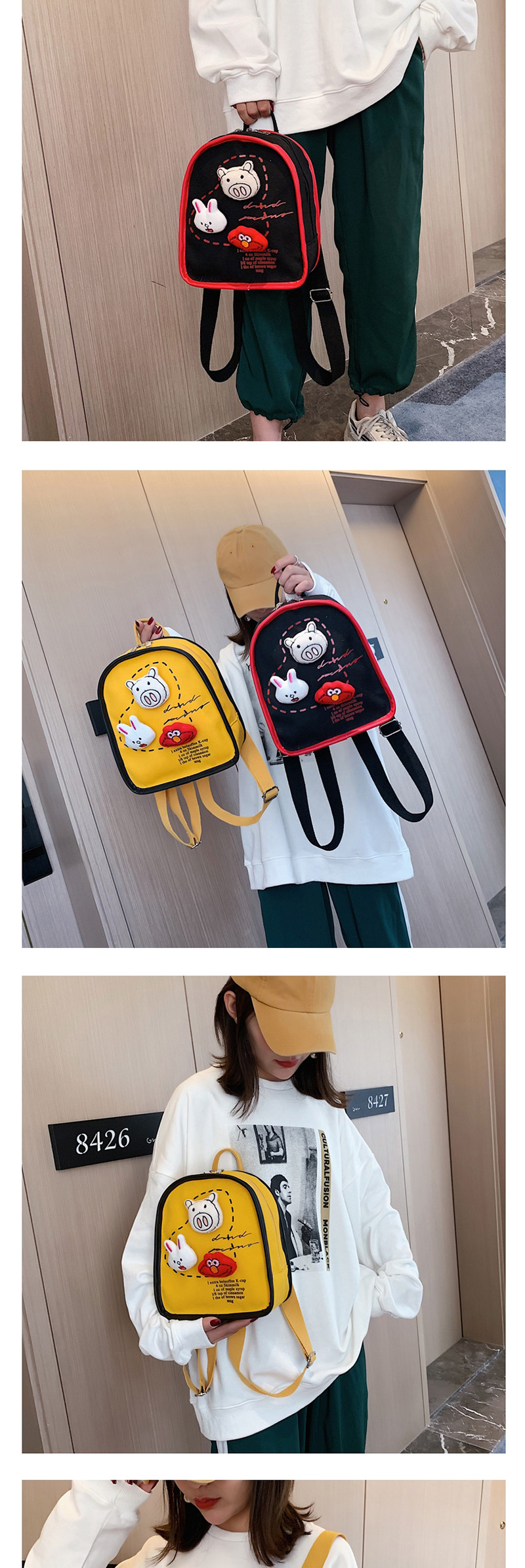 Fashion Red Graffiti Canvas Cartoon Letter Print Backpack,Backpack