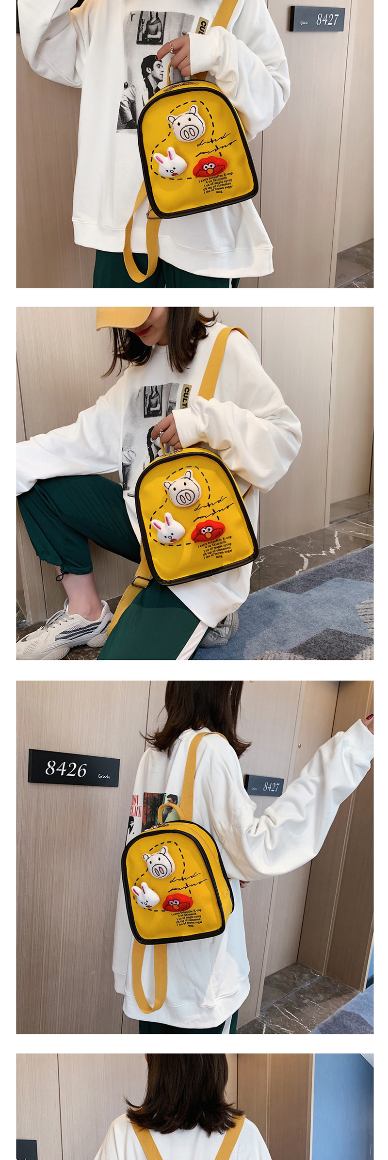 Fashion White Hanging Canvas Cartoon Letter Print Backpack,Backpack