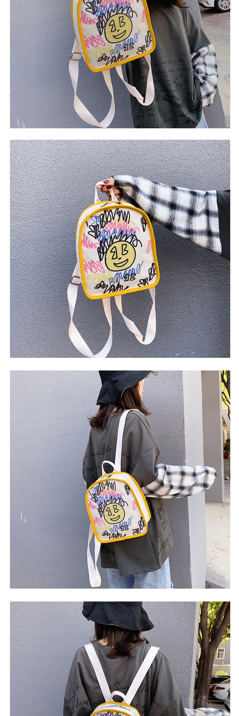Fashion Yellow Graffiti Canvas Cartoon Letter Print Backpack,Backpack