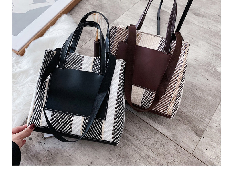 Fashion Black Contrast Stripes Striped Shoulder Bag,Messenger bags