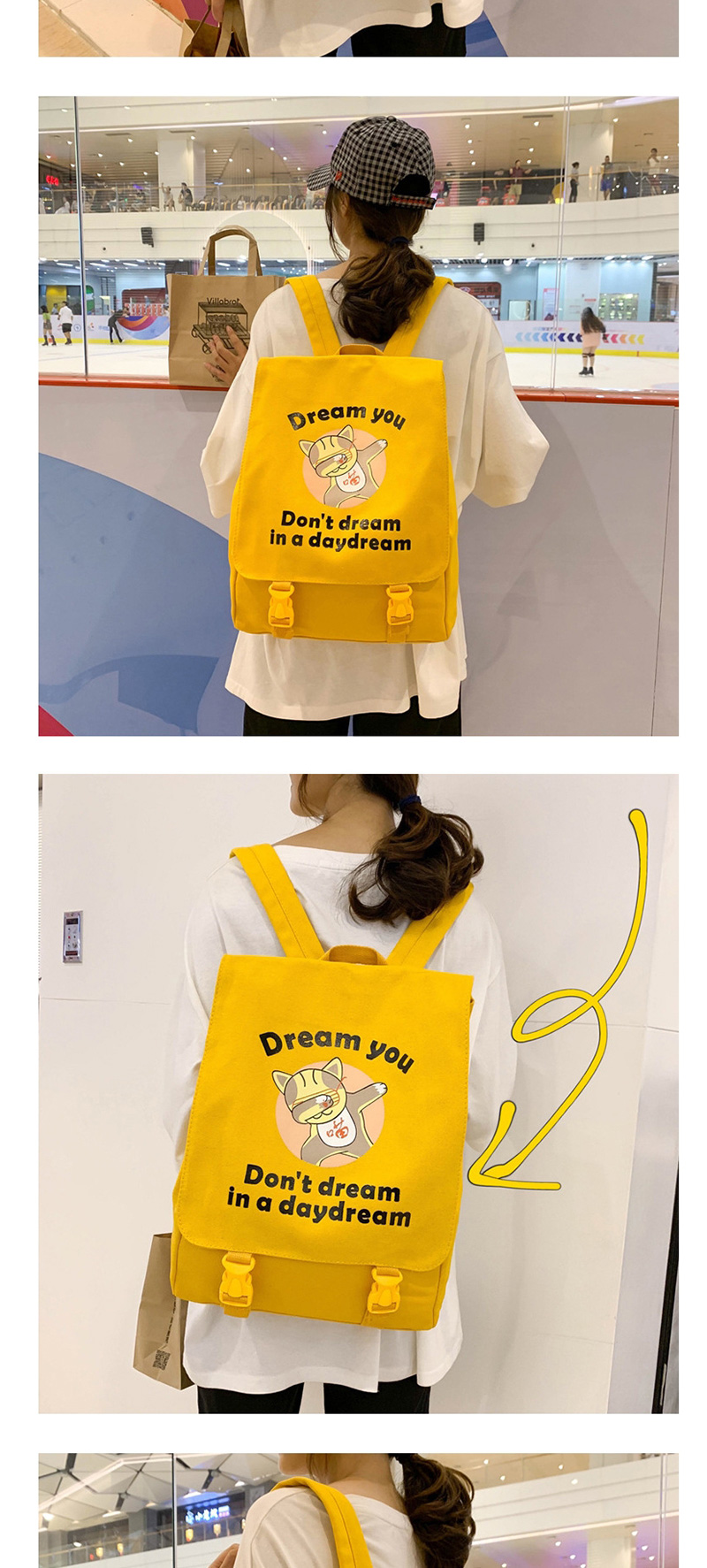 Fashion Yellow Cartoon Printed Letter Backpack,Backpack