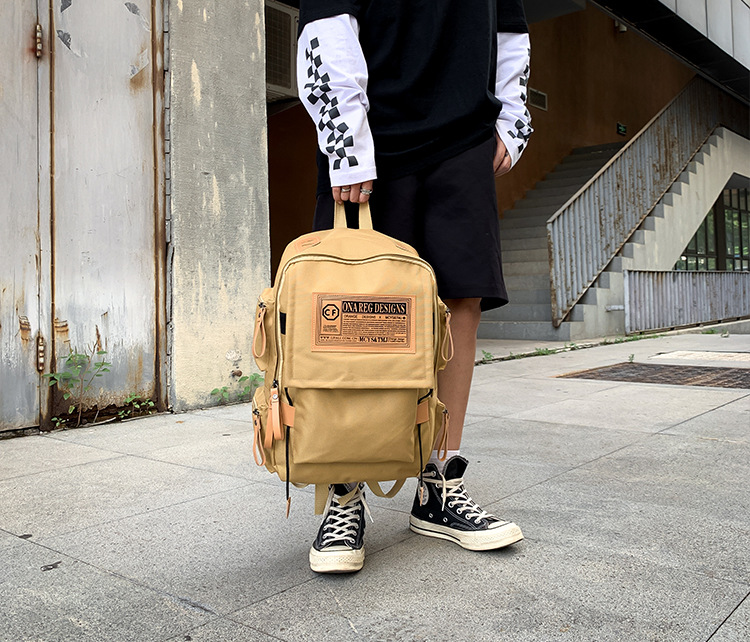 Fashion Brown Labeled Contrast Backpack,Backpack