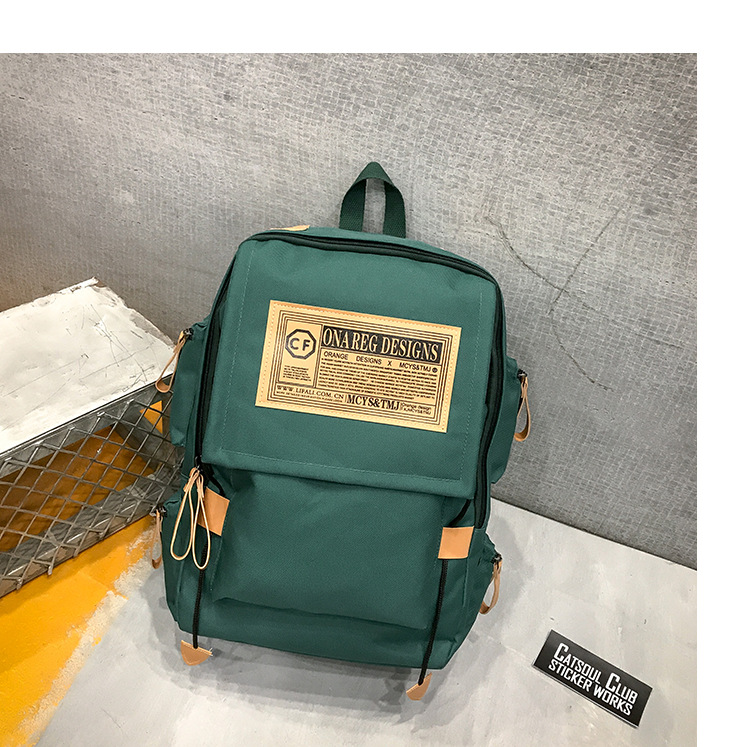 Fashion Blue-green Labeled Contrast Backpack,Backpack