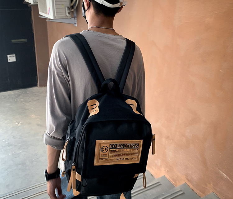 Fashion Brown Labeled Contrast Backpack,Backpack