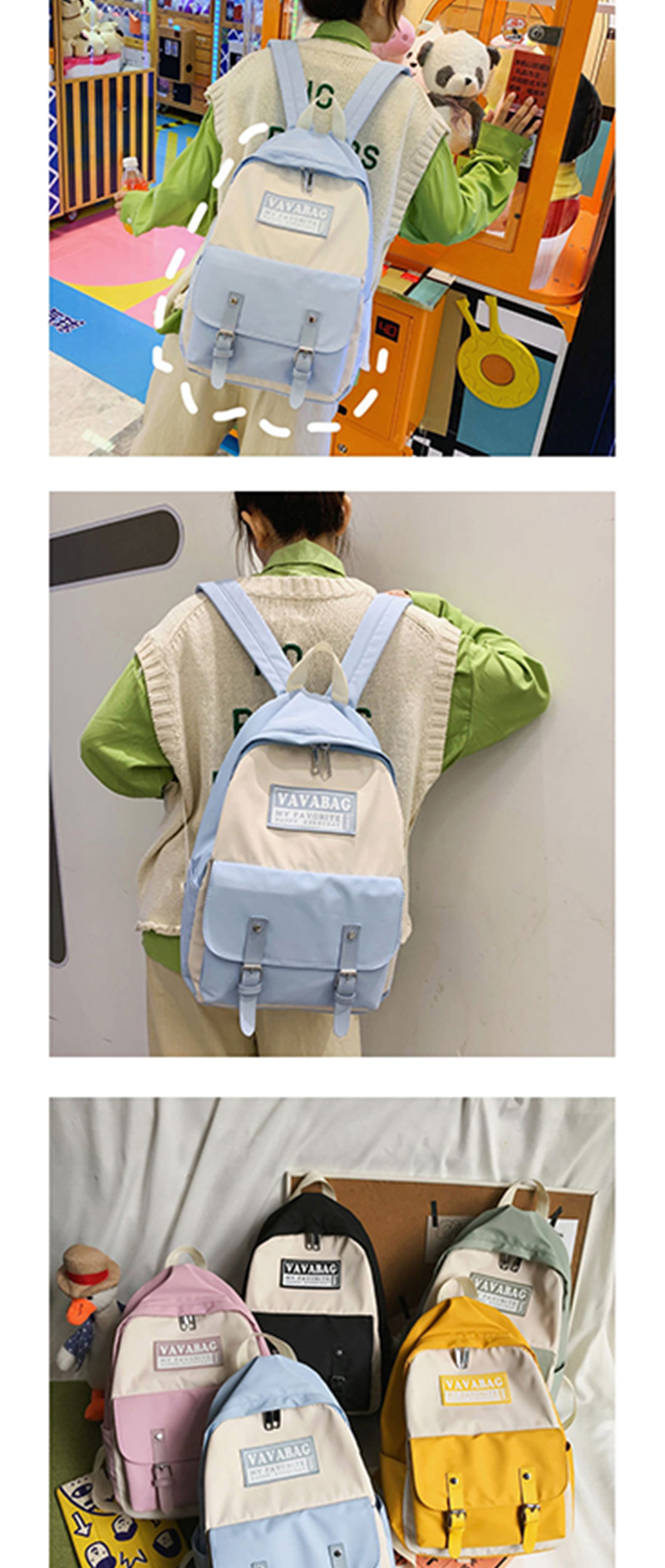 Fashion Green Contrast Stitching Labeling Backpack,Backpack