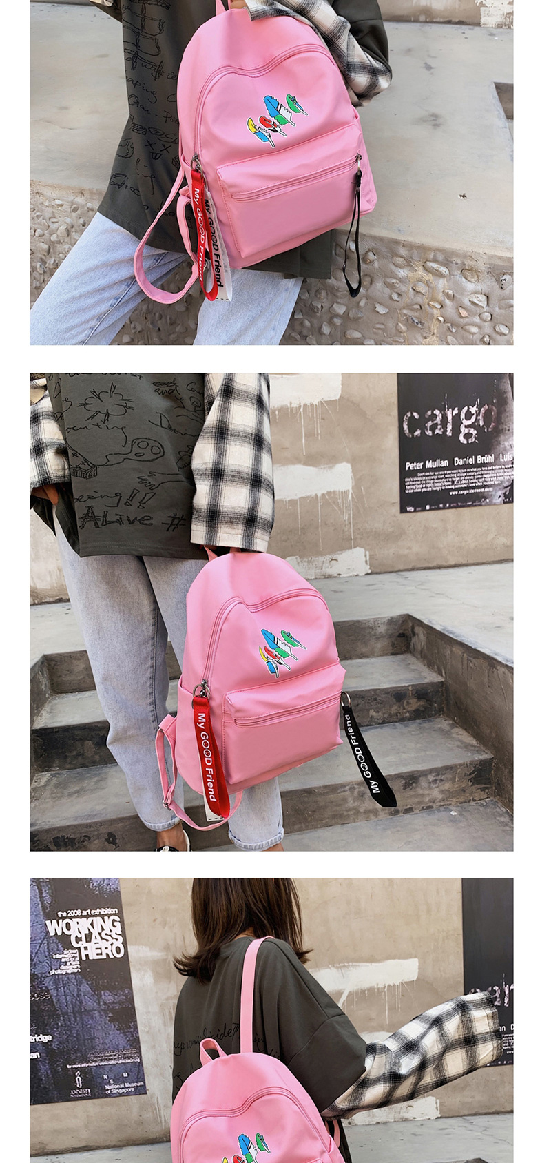 Fashion Pink Canvas Leaf Print Backpack,Backpack