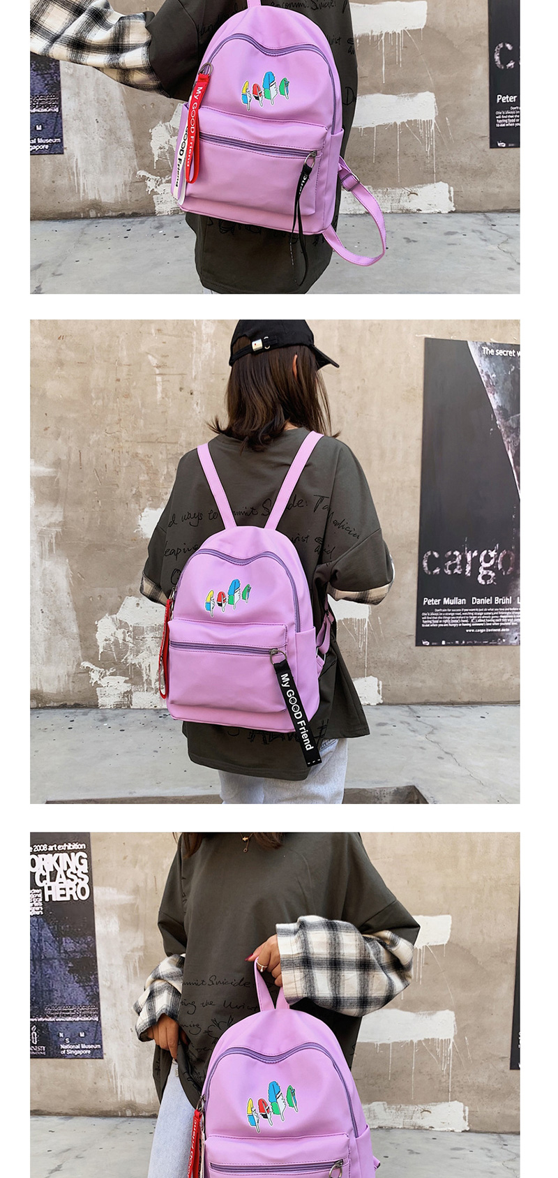 Fashion Black Canvas Leaf Print Backpack,Backpack