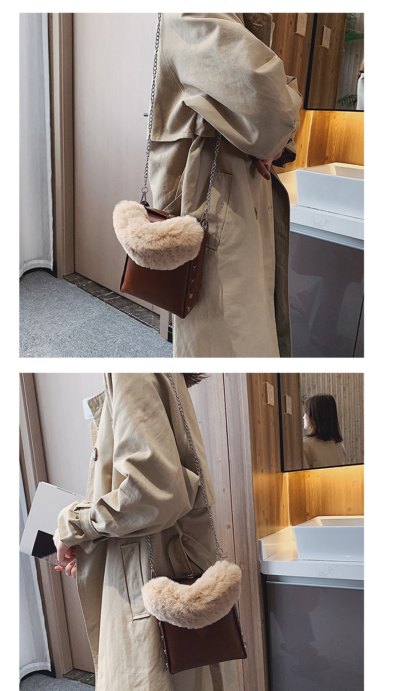 Fashion Retro Brown Chain Plush Crossbody Shoulder Bag,Handbags