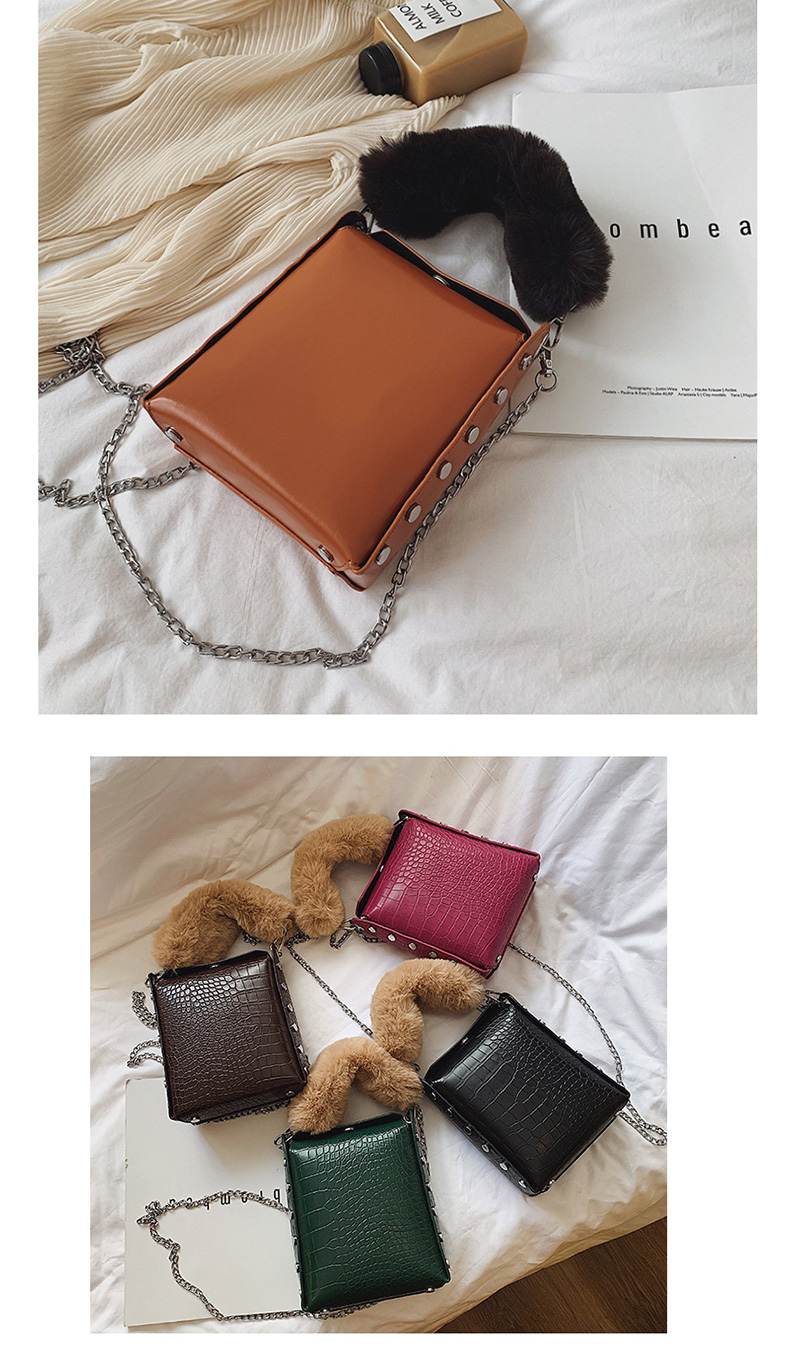 Fashion Retro Coffee Color Chain Plush Crossbody Shoulder Bag,Handbags