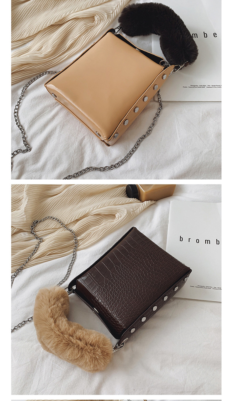 Fashion Retro Brown Chain Plush Crossbody Shoulder Bag,Handbags