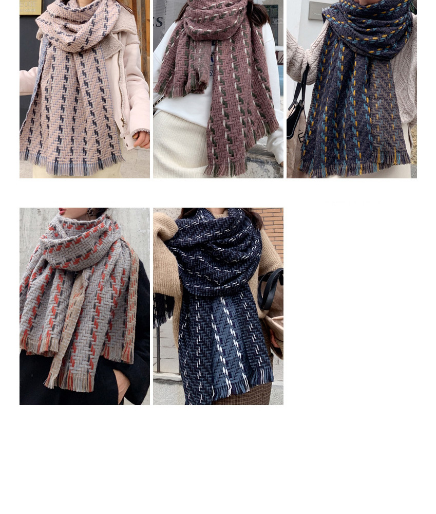 Fashion Beige Navy Blue Strip Woven Wool Striped Shawl Scarf,knitting Wool Scaves