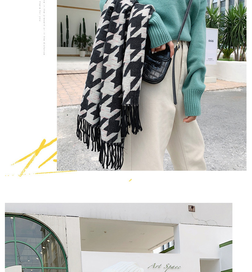Fashion Beige Houndstooth Shawl Imitation Cashmere Scarf,knitting Wool Scaves