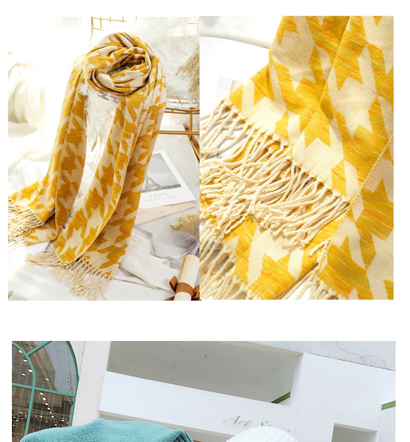 Fashion Yellow Houndstooth Shawl Imitation Cashmere Scarf,knitting Wool Scaves