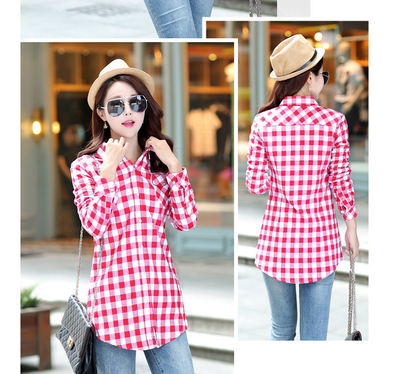 Fashion Red And White Flower Grid Thickened And Velvet Plaid Shirt,Coat-Jacket