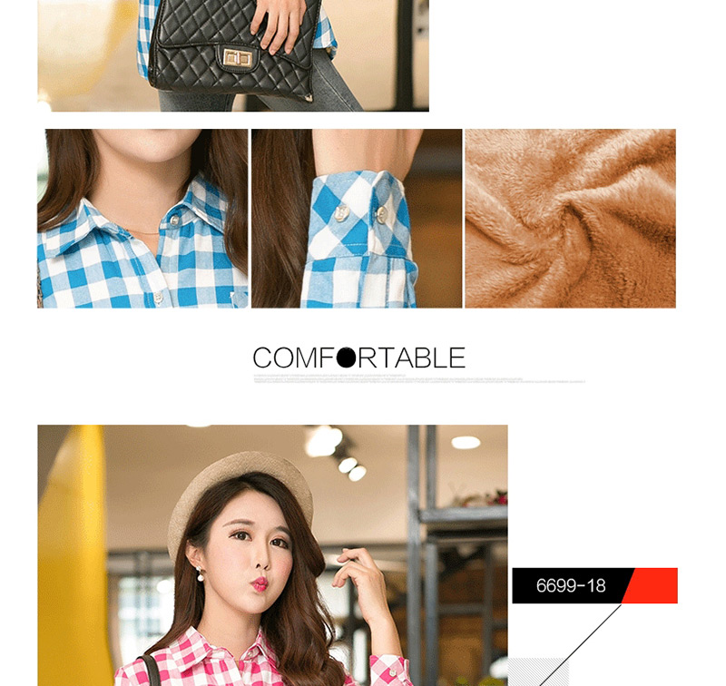 Fashion Red And White Flower Grid Thickened And Velvet Plaid Shirt,Coat-Jacket