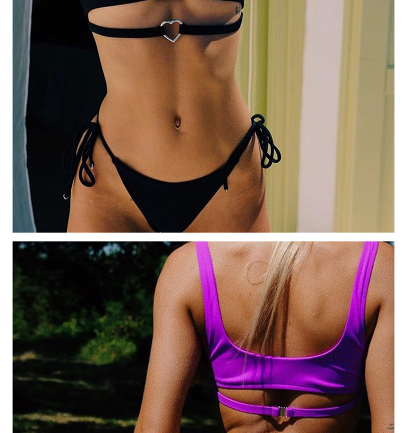 Fashion Purple Chest Pad Gathers Solid Color Love Bikini,Swimwear Sets