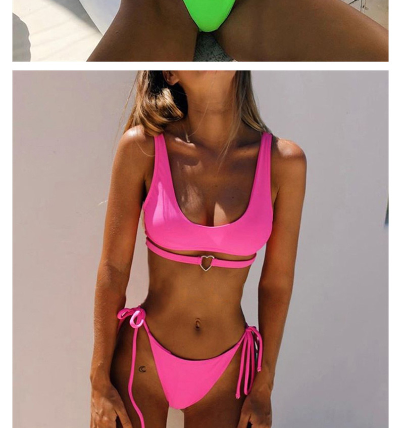 Fashion Green Chest Pad Gathers Solid Color Love Bikini,Swimwear Sets