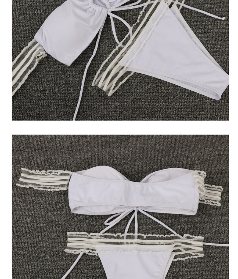 Fashion White Chest Pad Mesh Pure Color Split Swimsuit,Bikini Sets
