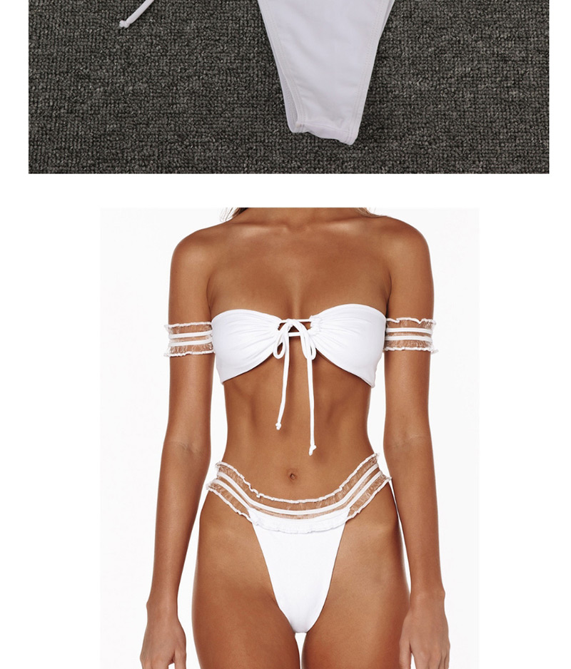 Fashion White Chest Pad Mesh Pure Color Split Swimsuit,Bikini Sets
