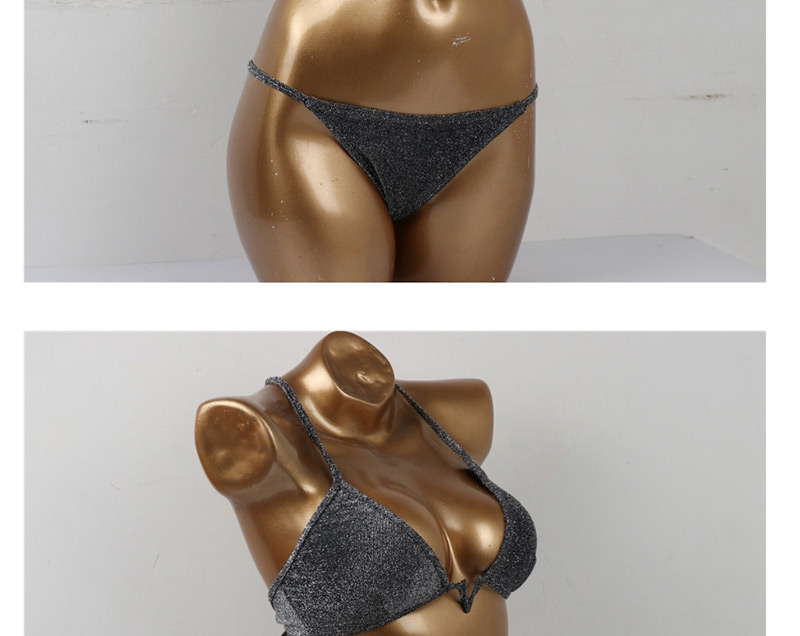 Fashion Black Chest Pad V Buckle Solid Color Gold And Silver Bikini,Bikini Sets