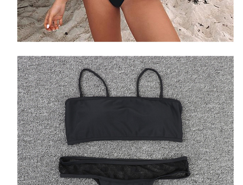 Fashion Black Chest Mesh Polka Dot Shoulder Strap Split Swimsuit,Bikini Sets