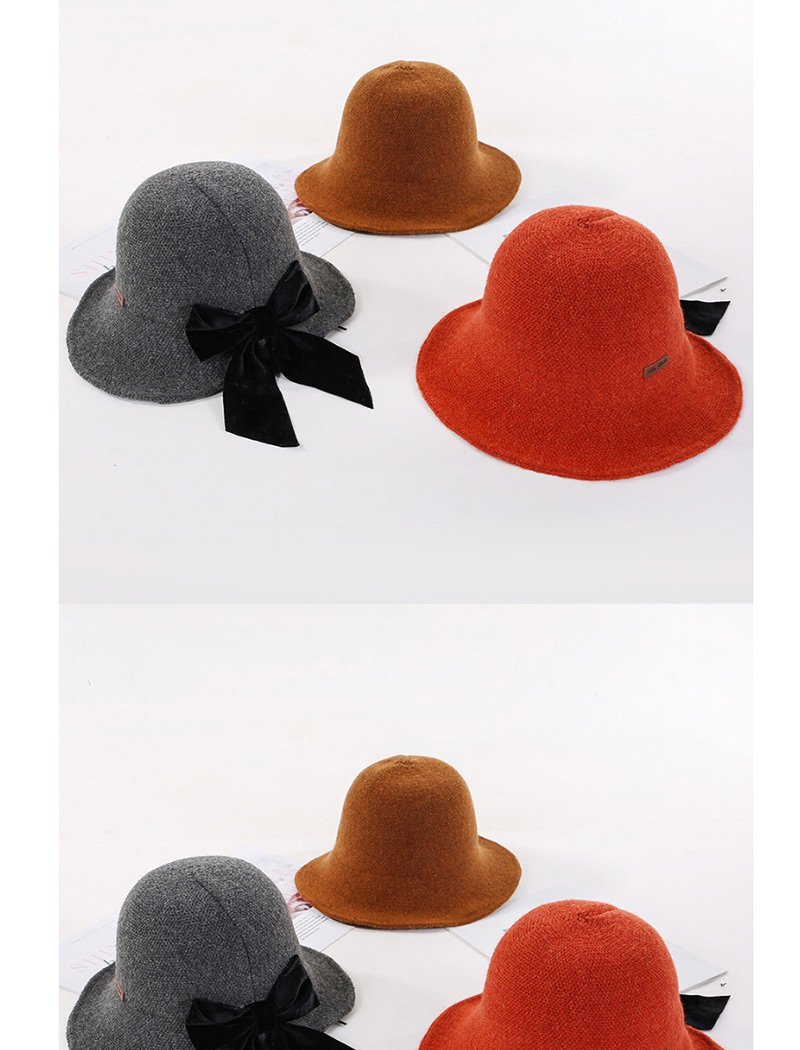Fashion Dark Gray Knit Fisherman Hat With Bow Tie,Sun Hats