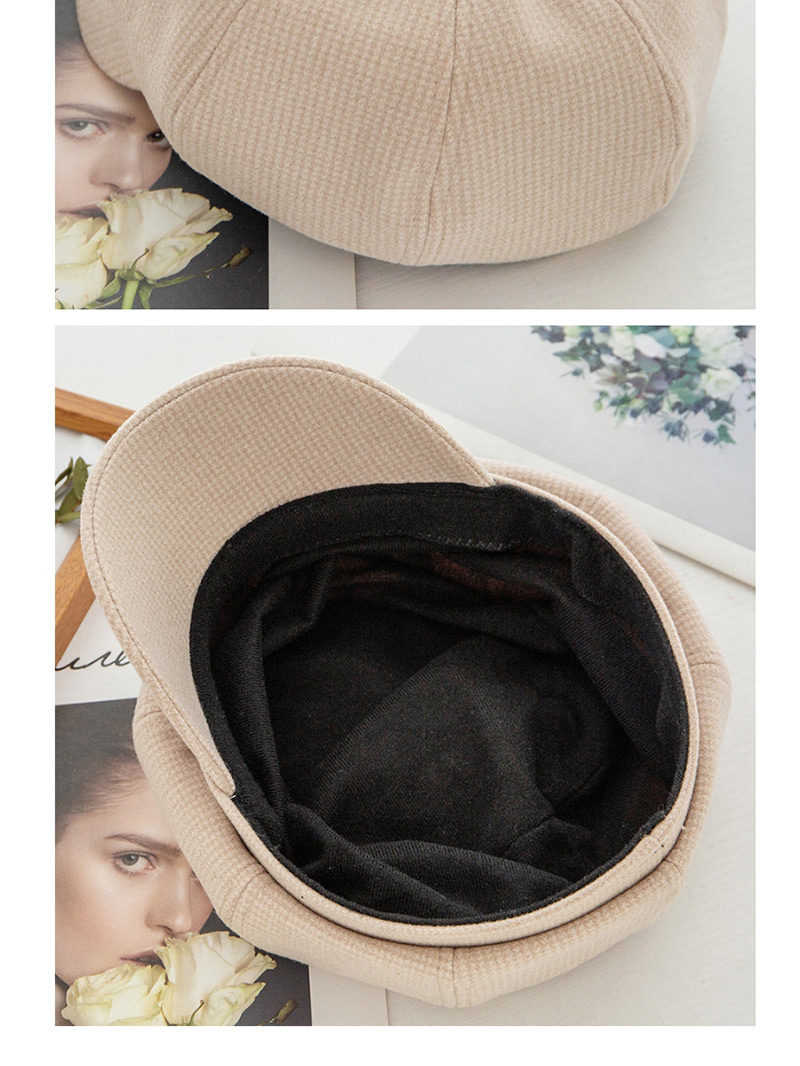 Fashion Beige Plus Velvet Padded Woven Knit Cashmere Beret,Sun Hats