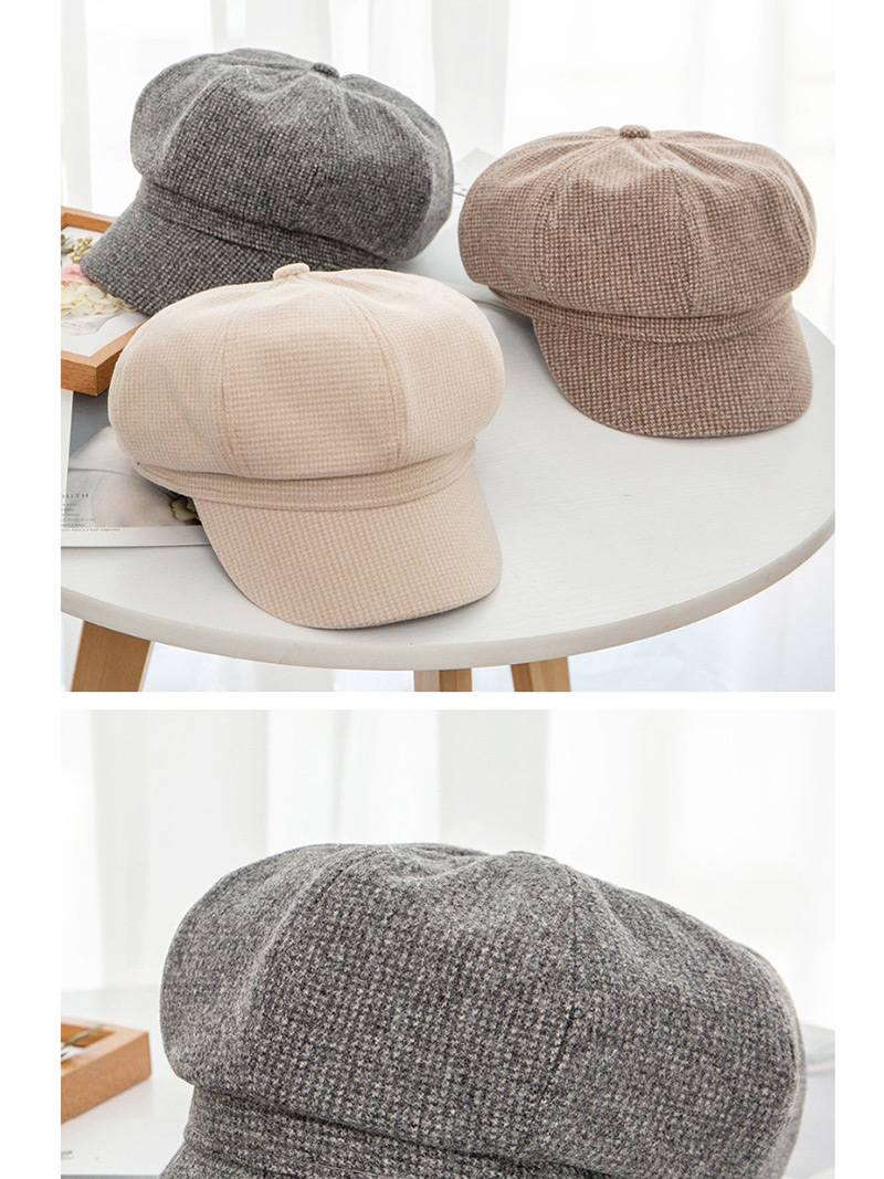 Fashion Coffee Color Plus Velvet Padded Woven Knit Cashmere Beret,Sun Hats