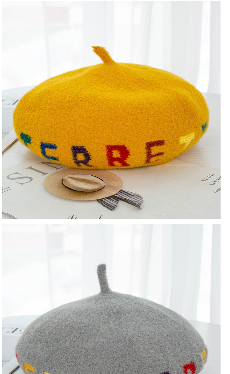 Fashion Yellow Velvet Letter Beret,Sun Hats