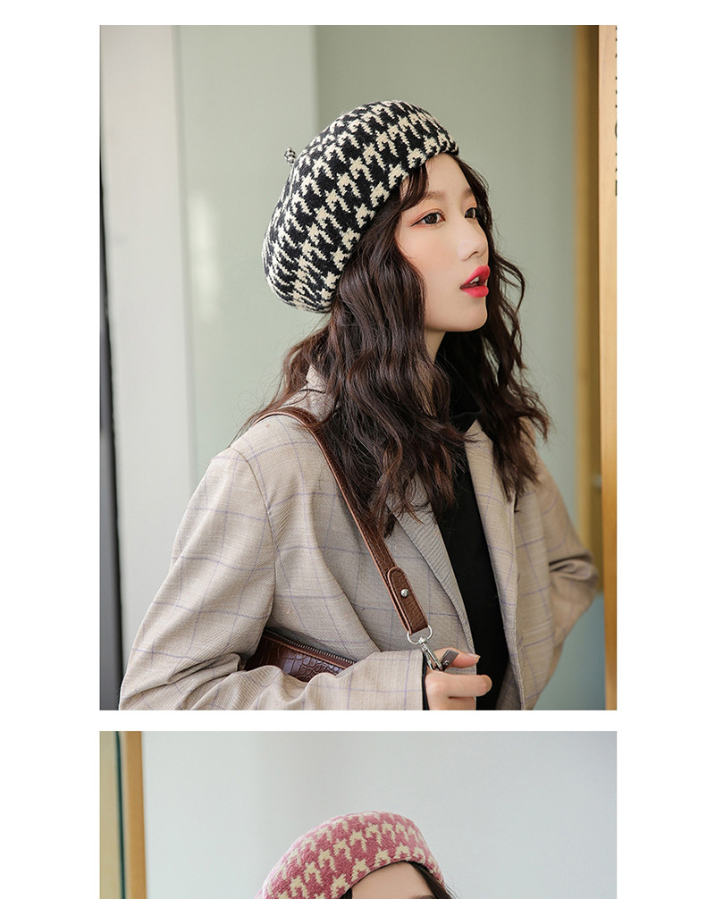 Fashion Red Houndstooth Wool Beret,Sun Hats