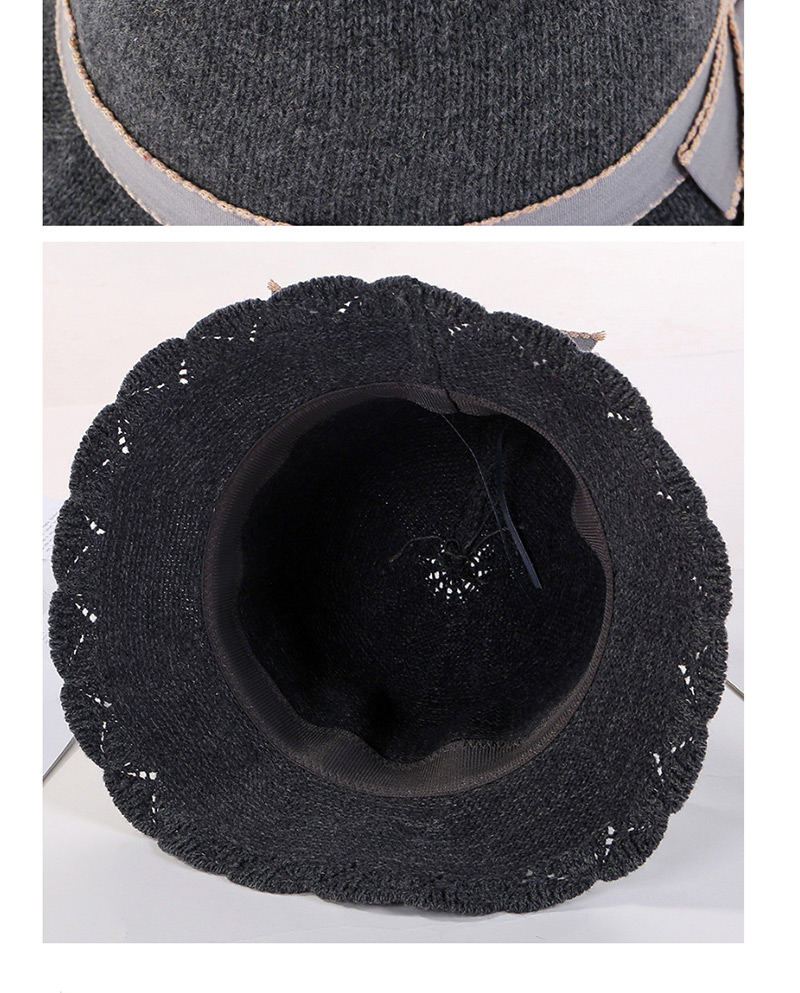 Fashion Dark Gray Bow Lace Openwork Knit Fisherman Hat,Sun Hats