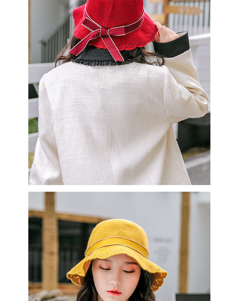 Fashion Yellow Bow Lace Openwork Knit Fisherman Hat,Sun Hats